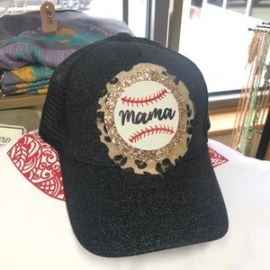 Baseball Mama Glitter Mesh Adjustable Cap / Hat